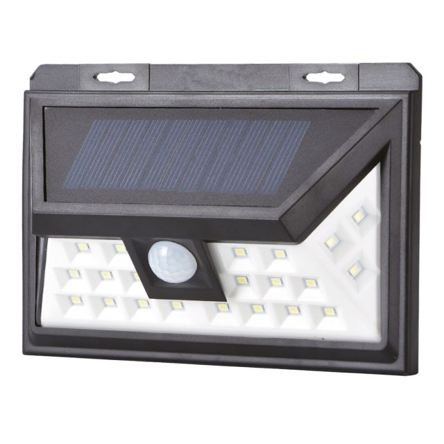 Aplique solar Led negro con sensor crepuscular y de movimiento 5W 300Lm (Electro DH 81.775/1)