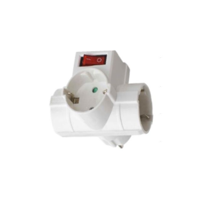 Multiconector triple Sucko 2P+TT lateral con interruptor blanco (B&B 040308)