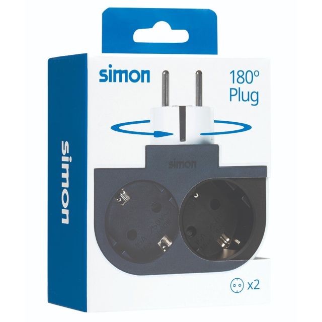 Adaptador giratorio 2 tomas Plug III 16A 250V (Simon CL610308)