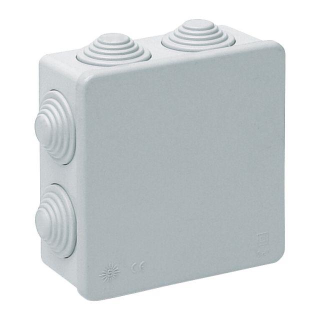 Caja estanca cuadrada con conos 100x100x45mm. Tapa a presión (Solera 615)