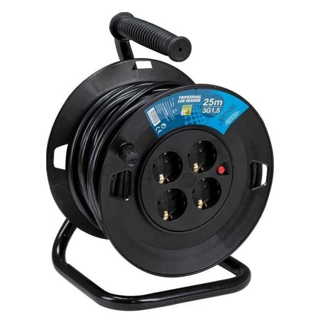 25m. extensible enrollacables profesional 4 tomas 3x1,5mm IP20 (Simon  EX562582)