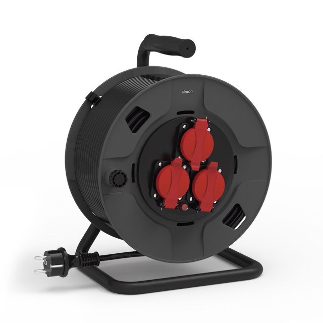 15m. extensible enrollacables profesional 3 tomas con tapa 3x2,5mm IP55 (Simon  EX922701)