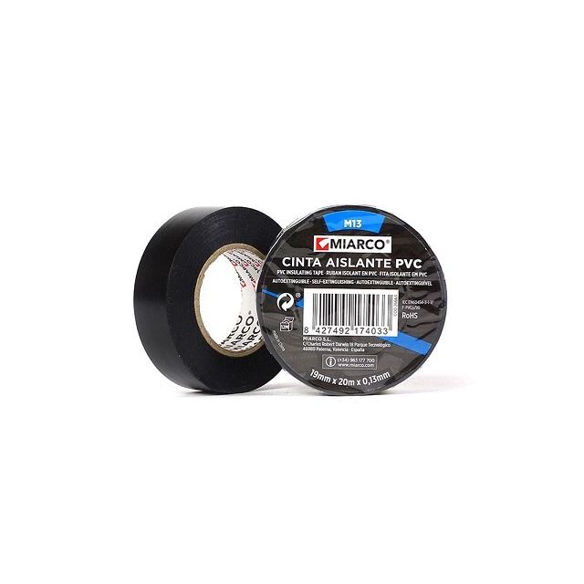 Cinta aislante PVC M13 negro 19mmx10m (Miarco 26662)