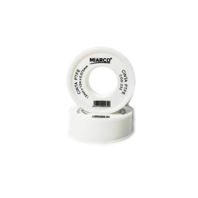 Cinta aislante de PTFE tapa y carrete blanco 12mX12mm (Miarco 232)