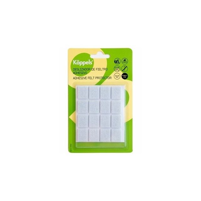 16 ud. deslizador de fieltro cuadrado adhesivo blanco 16x20mm. (Köppels F1003B)