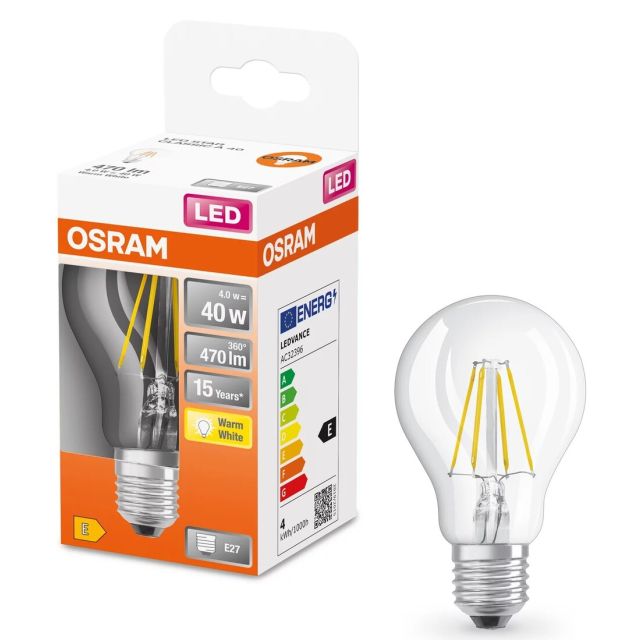 Lámpara estándar cristal Led clara Retrofit 4W 2700°K 470Lm (Osram 4058075112216)