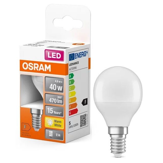 Lámpara Led esférica E14 5W 2700°K 470Lm (Osram 4058075431096)