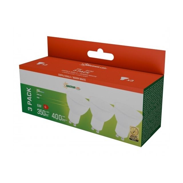 Pack de 3 lámparas Led GU10 6W 3000K 350Lm 120° (Spectrum 	WOJ+13265_3PACK)