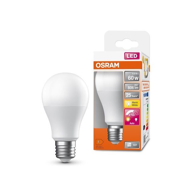 Lámpara estándar Led con sensor de movimiento y crepuscular Superior E27 8,8W 2700°K 806Lm (Osram 040092)