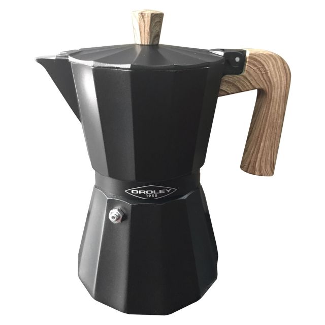 Cafetera de aluminio "New Dakar Nature" 12 tazas con mango madera (Oroley 215020550)