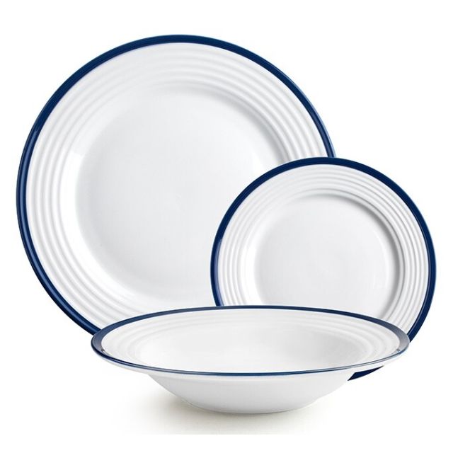 Set 12 piezas vajilla Provence blanco ribete azul (Ibili 693500)