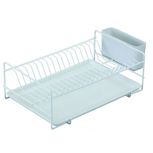 Escurreplatos plano inoxidable 18 platos blanco 38,5x25x12cm (Sauvic 89005)