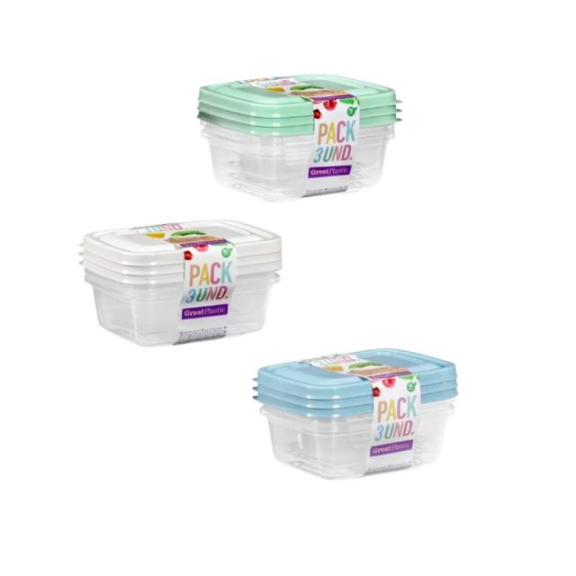 Pack 3uds taper de plástico rectangular con tapa 0,35L Aral Micro (Plastic 1151)