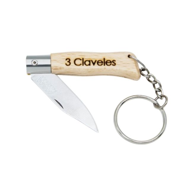 Navaja hoja inox 45mm con llavero de madera 55mm (3 Claveles 01786)