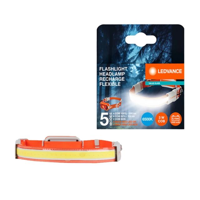 Linterna Led cob de cabeza recargable 3W 6500K 300Lm (Ledvance 175886)