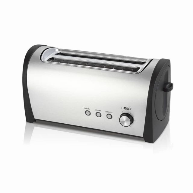 Tostador inox con 2 ranuras largas Desayuno Plus 1400W (Haeger TO-14D.010A)