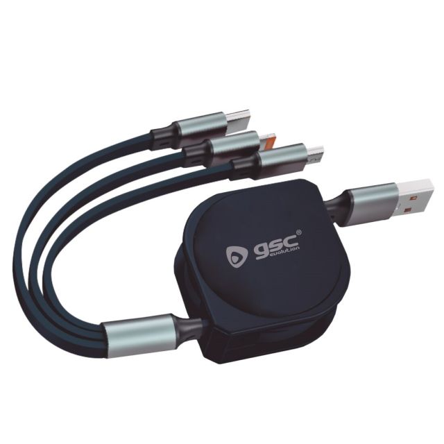 Conexión cargador retráctil 3 en 1 de USB a multicarga lighting/micro USB/USB-C (GSC 105515005)