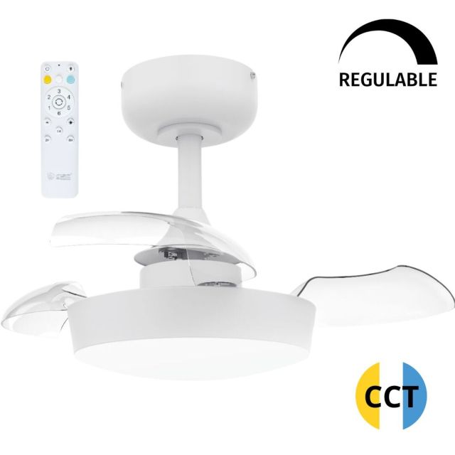 Ventilador techo Led abatible CCT 3 aspas retractiles con mando blanco ø55cm (GSC 300005062)