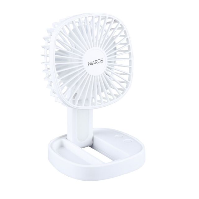 Mini ventilador de mano plegable Coober blanco con luz USB recargable (Niaros 300040001)
