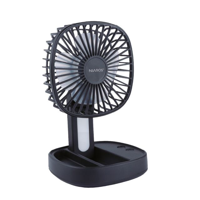 Mini ventilador de negro con luz USB recargable (Niaros 300040002)