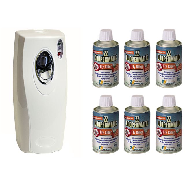 Pack dispensador automático Copyrmatic Evolution + 6 insecticidas ZZ Coopermatic de piretrinas naturales