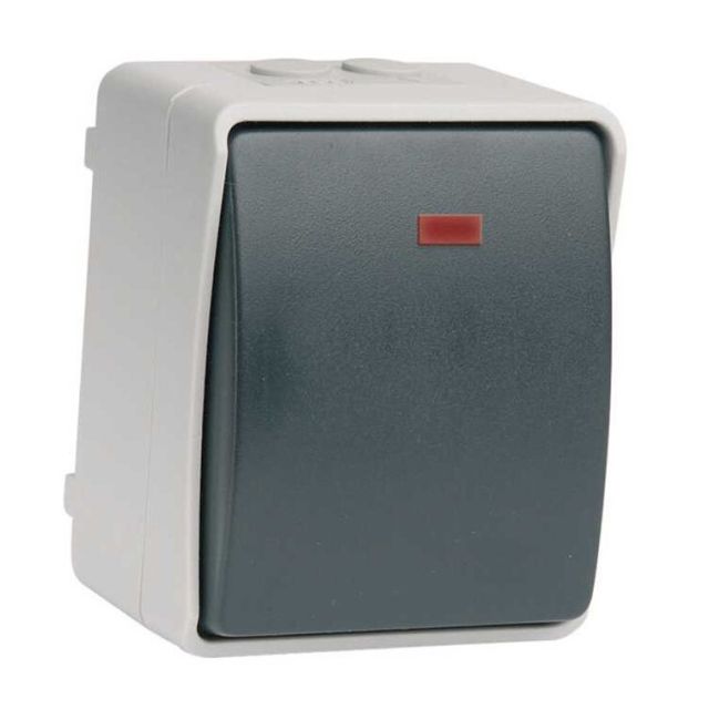 Pulsador con luz de superficie gris/negro IP44 (Simon MS535708)