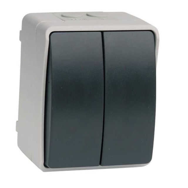Interruptor/Conmutador doble de superficie gris/negro IP44 (Simon MS535203)