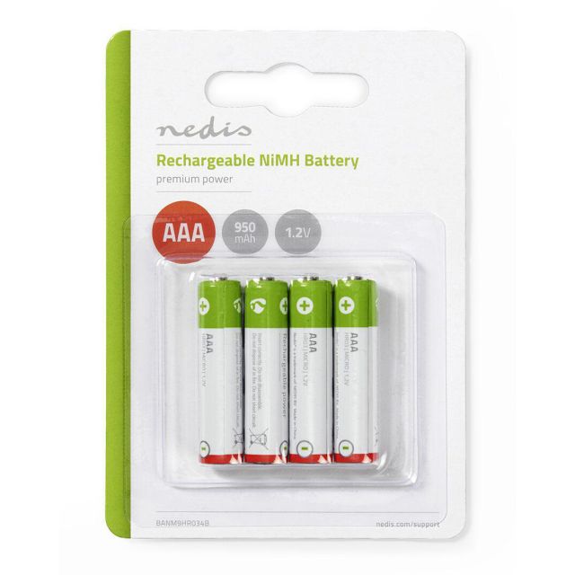 4 uds. pilas recargables Ni-MH HR03 AAA 1100 mAh (Nedis BANM9HR034B) (Blíster)
