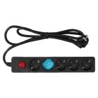 Base múltiple serie estándar con interruptor y cable negro 5 tomas 1,5 metros (GSC 0000029)