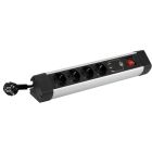 Base múltiple de aluminio con cable y con interruptor de 4 tomas + 3 USB (Simon BM526402)