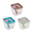 Azucarero redondo plástico transparente con cuchara (Plastic 1077)