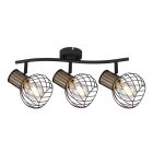 Regleta 3 focos serie Luise color negro y madera E27 (Globo 54012-3ds)
