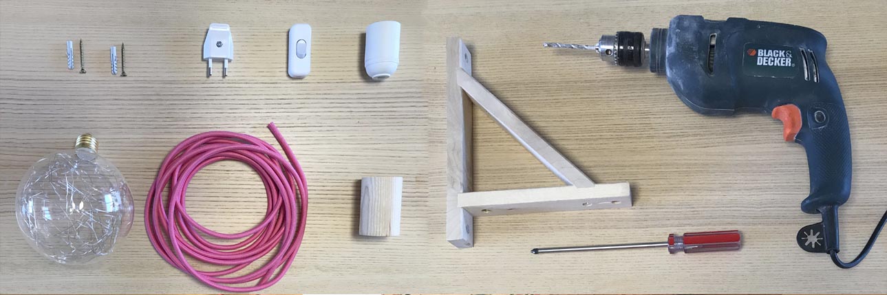 Materiales para hacer una lámpara casera fácil Este es el material que necesitarás para montar tu propia lámpara casera fácil